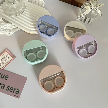 1 ADET Taşınabilir Sevimli Şeker Renk Kontakt lens Çantası Kontakt Lens Kutusu Kiti Güzellik Lens Saklama Kabı Ayna Kız Hediye
