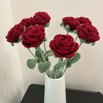 1 Adet Yapay Gül Çiçek Bitmiş El Örgü Çiçekler Oturma Odası Vazo Çiçek Düzenleme Süsleme sevgililer Günü Hediyeleri