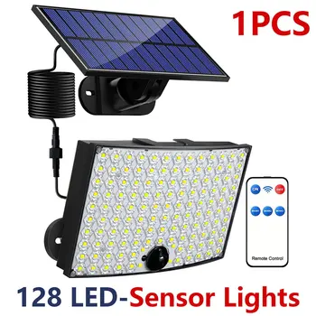 128 güneş ışığı açık 360/200 LED spot IP65 su geçirmez hareket sensörü insan indüksiyon güneş sel ışıkları 3 modları