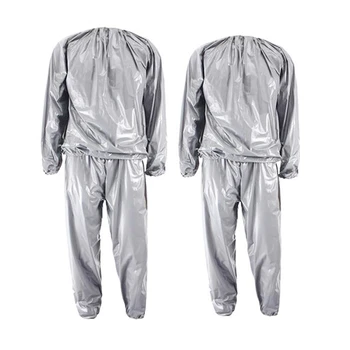 2 Adet Ağır Spor Kilo Kaybı Ter Sauna Takım Elbise Egzersiz Salonu Anti-Rip Gümüş, L & XL