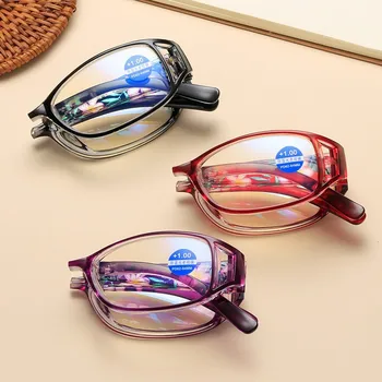 2023 Katlanır okuma gözlüğü erkekler ve kadınlar Anti mavi ışık taşınabilir bayanlar çiçek presbiyopi gözlük +1 +1.5 +2 +2.5 +4