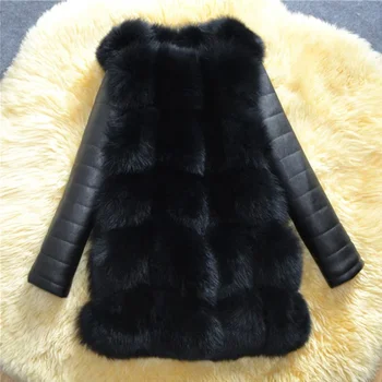 2023 Kış Yeni Moda Kadınlar Faux Fox Kürk Ceket PU Kollu Yüksek Taklit Ceket Siyah Giyim Z475