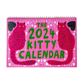 2024 Kitty Takvim Aylık Planlayıcısı Tam Sayfa Ay Kalın Kağıt duvar takvimi Günlük Organizatör Aylık Kedi Takvim Dekor