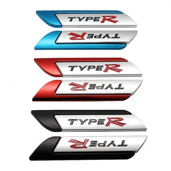 3D Metal Tipi R Logo Yan Çamurluk araç amblemi Rozeti Sticker Çıkartmaları Honda CİVİC İçin FD2 FD FA 5 Mugen TypeR Yarış Oto Aksesuarları
