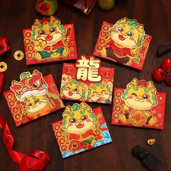 6 adet Çin Ejderha Kırmızı Zarf Bahar Festivali Şans Para Paketi Yeni Yıl Hediye Hong Bao Kırmızı Paketleri Akrabaları Ziyaret Etmek için