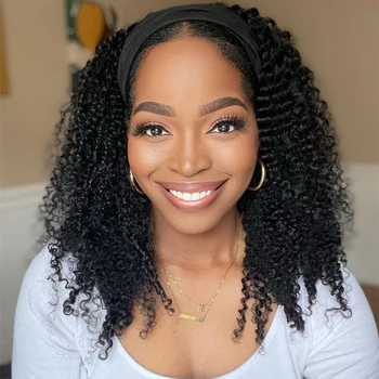 Afro Kinky kıvırcık insan saçı Kafa Bandı Peruk Kadınlar İçin 200 % Yoğunluk Su Kıvırcık Tam Makine Yapımı Saç Peruk Derin Dalga Kafa Bandı Peruk