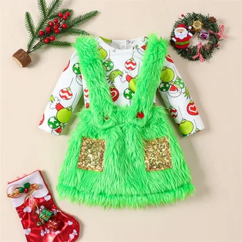 Bebek Kız 2 Adet Noel Kıyafetleri Uzun Kollu Halter Romper Elbise Kafa Bandı ile Yenidoğan Giysileri