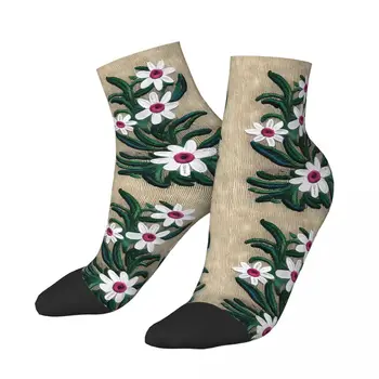 Beyaz Kuğu Nehir Papatya Çiçek Nakış Çiçekler Ayak Bileği Çorap Erkek Erkek Kadın Bahar Çorap Harajuku