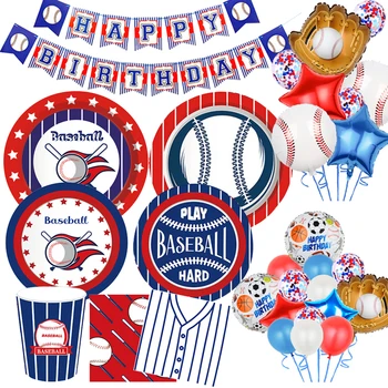 Beyzbol Tema Parti Tek Kullanımlık Sofra Kağıt Tabak Bardak Afiş Balonlar Doğum Günü Kulübü Kutlamaları Bebek Duş Dekor Malzemeleri