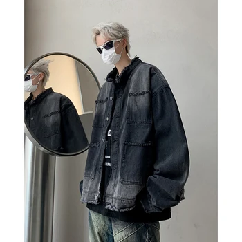 Erkek Gevşek Tasarım Denim Pamuk Ceketler Ürünler Kot İş Rahat Yakışıklı Mont Moda Marka Yeni Giysiler Güz 2024 Y21