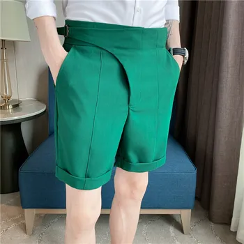 Erkek Giyim 2023 Yüksek Kaliteli Yaz Yüksek Bel Örtü resmi kıyafet Şort Moda İş Rahat Slim Fit Ofis kısa pantolon