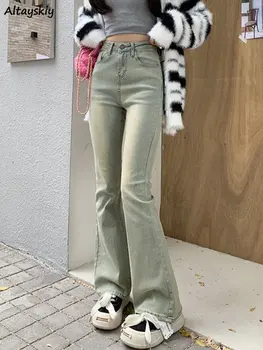 Flare Kot Kadın Hotsweet Vintage Streetwear Casual Öğrenciler Benzersiz Bahar Yeni Kore Tarzı Yüksek Bel Tüm Maç Moda Sıska