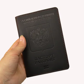 Inek Deri Rusya Pasaport Kapağı Erkekler El Yapımı Vintage Pasaportlar için Kapakları seyahat cüzdanı Kılıfı Pasaport Koruyucu
