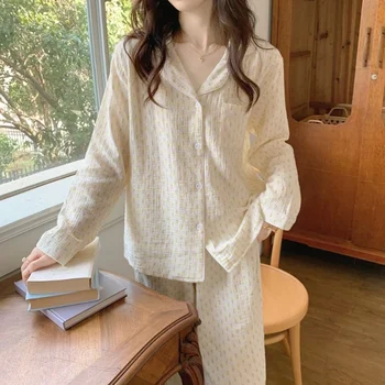 Kadın Pijama Yeni Sonbahar bahar uzun kollu elbise Yumuşak Pijama Seti Çizgili karikatür pijama Kadın Ev Kıyafeti Seti Hırka