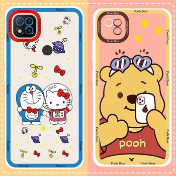 Karikatür Kapak Geri Xiaomi Redmi İçin 9 9C 9A Not 8 9 Pro Pooh Cinnamoroll Kitty Doraemon Merhaba Durumlarda Silikon Şeffaf Şeffaf