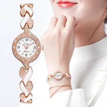 Lüks Kalp Şeklinde Metal Bilezik Kadın İzle Elmas quartz saat Popüler Kadın Saat Hediye Bayanlar Saatler Relogio Feminino