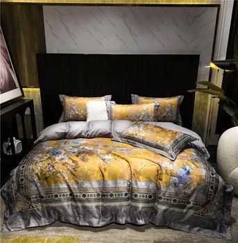 Lüks Saten Jakarlı Yorgan yatak örtüsü seti Kraliçe Kral 4 Adet Avrupa tarz yatak takımı Pamuk yatak çarşafı Yastık Kılıfı Ev Tekstili