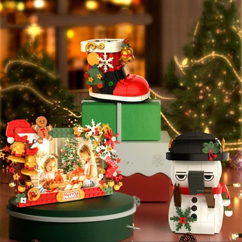Merry Christmas Mikro Yapı Taşları Santa Garland Kar Botları Kardan Adam Ağacı Fotoğraf Çerçevesi Monte Mini Tuğla çocuk için oyuncak Hediyeler