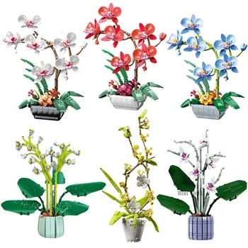 Orkide Ebedi Çiçekler Bonsai Yapı Taşları Phalaenopsis Buketleri Bitkiler Saksı Süsler tuğla oyuncaklar Çocuk Kız Hediyeler İçin