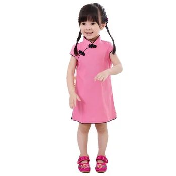 Pamuk Çocuk çin elbisesi cheongsam bebek kız festivali elbise yaz QİPAO chi-pao Geleneksel elbiseler
