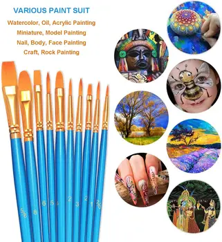 Profesyonel Sanatçı Boya Fırçası Seti 10, Boyama fırça kiti Çocuklar için, Yetişkinler, Profesyoneller Sanat Malzemeleri için Harika Akrilik