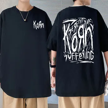 Rock Grubu Korn Grafik Baskı T-shirt Erkekler Kadınlar Punk Vintage Gotik Kısa Kollu Gömlek Erkek Tees Tops Büyük Boy erkek T Shirt