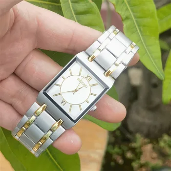 ROSRA Marka İzle Erkekler için Klasik Altın Reloj Kare Dikdörtgen Dial Kuvars Kol Saati Erkek Adam Siyah Altın Saat Lüks Saatler