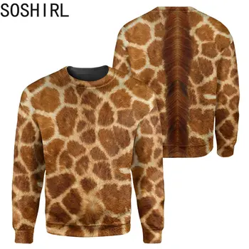 SOSHIRL Geyik Zürafa Hayvanlar Kürk Baskılı Tişörtü Kore Casual Harajuku Kazaklar Hip Hop Streetwear Erkek Kadın Giyim