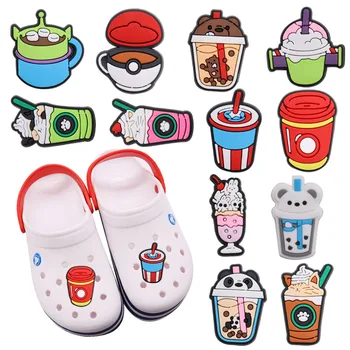 Sıcak Satış 1 adet Ayakkabı Takılar Dondurma Kahve Panda Süt Çay PVC Bahçe Ayakkabı Tokaları Dekorasyon Fit Croc Jıbz Çocuklar X-max Hediye