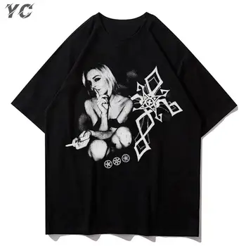 Vintage Büyük Boy Erkek Kadın T Shirt Yaz kısa kollu tişört Harajuku Portreler Desen Elbise Grafik Üstleri Moda Bluzlar