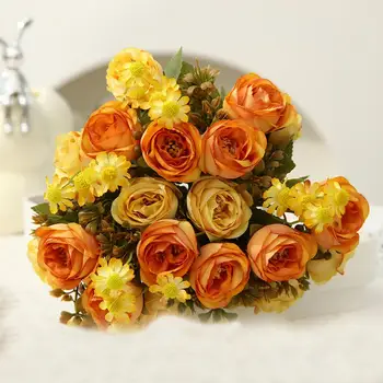 Yapay çiçek Yeşil Yaprakları ile Gerçekçi yapay çiçek Buket Gül Papatya Ev Düğün Parti Dekor için