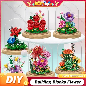 Yapı Taşları Çiçek DIY Gül ve Krizantem Saksı Buket Ev Dekorasyon 3D Tuğla Modeli Çiçek Blok Kız Hediye Noel