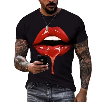 Yeni Kişilik Özellikleri erkek tişört 3d Baskılı Seksi Dudaklar Vücut Sanatı Giyim Hip Hop Kısa Kollu Gömlek Serin Moda Sokak Üst