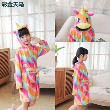 Yeni Kış Flanel Yumuşak Sıcak Banyo Elbiseler Çocuk Hayvan Karikatür Plaj Havlusu Çocuklar Pijama Pijamas Unicorn Pijama Bornoz