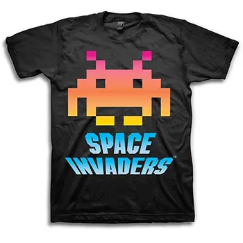 Yeni Space Invaders Logo Erkek Orta Siyah Pamuk 80s Arcade Oyun T-Shirt