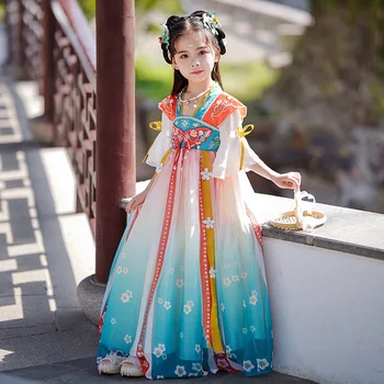 Yeni Yaz Antik Giyim Çocuk Dans Kostümleri Çin Geleneksel Hanfu Elbise Çocuklar için Tang Hanedanı Kız Prenses Elbise
