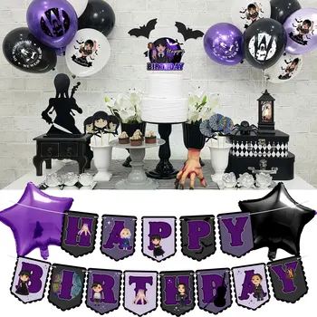 Yeni Çarşamba Addams Lateks Balonlar Set Parti Dekorasyon Mor Siyah Kız Baskı Balon Fotoğraf Sahne Süsler Balon