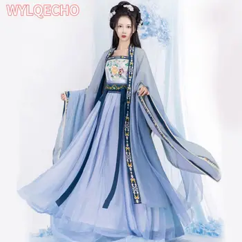 Çin Hanfu Geleneksel Elbise Kadınlar Antik Nakış Dans Peri Kostüm Cosplay Tang Hanedanı Kadın Yaz Etek Seti