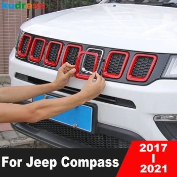Ön İzgara ızgara kapağı Trim İçin Jeep Pusula 2017 2018 2019 2020 2021 Kırmızı Araba Yarışı Eklemek İzgaralar Örgü Aksesuarları Kapakları