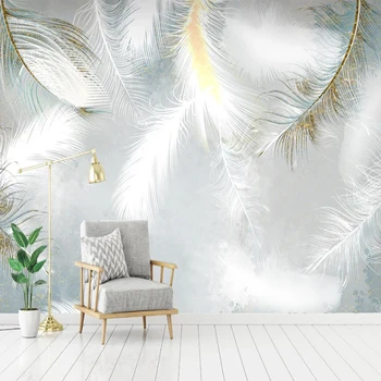 Özel Fotoğraf Duvar Kağıdı Modern Romantik Beyaz Tüy 3D Kabartma Duvar Kağıtları Ev Dekorasyon Oturma Odası Yatak Odası duvar tablosu